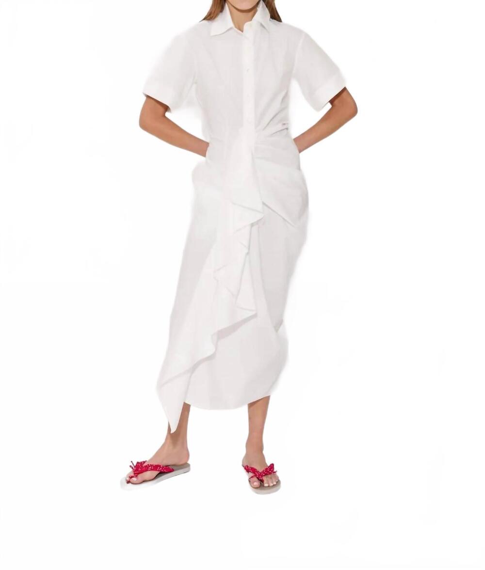 NEW ROSIE ASSOULIN gathered ruffle shirt dress in white
